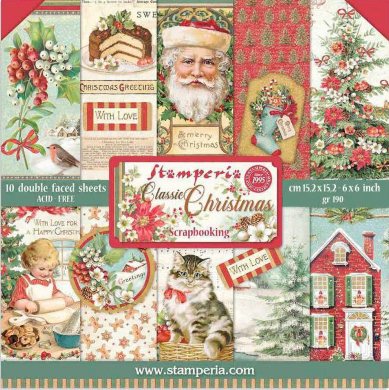 Stamperia Classic Christmas Double Faced Paper Pack 6” x 6”